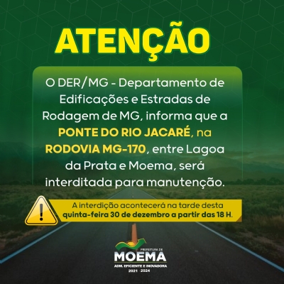 Aviso: Ponte do Rio Jacaré será interditada