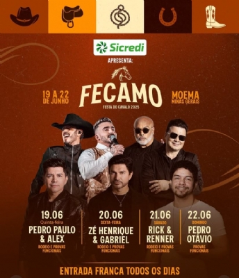 FECAMO 2025 - Programação confirmada! De 19 a 22 de junho, em Moema-MG - Entrada gratuita todos os dias.